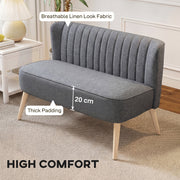 Loveseat Sofa for Small Spaces with Deep Cushions and Wooden Legs Grey AOSOM