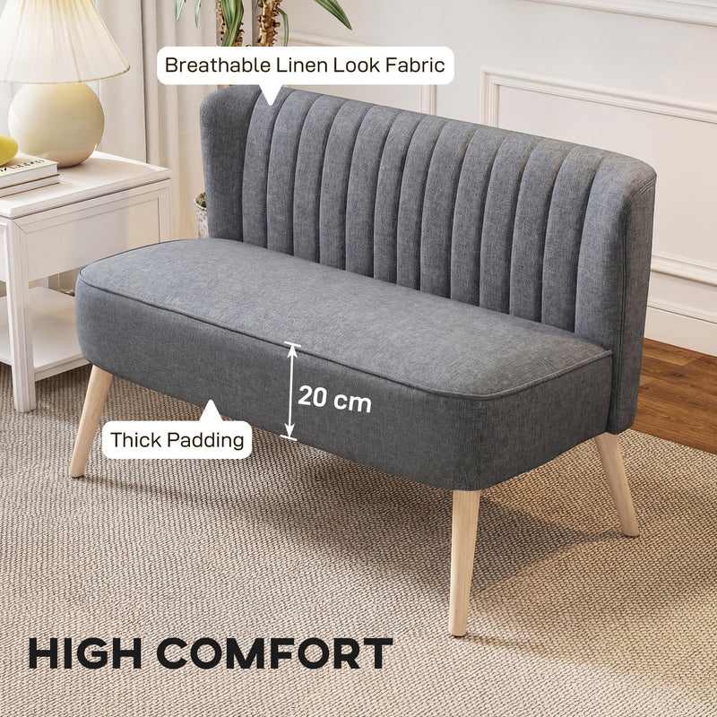 Loveseat Sofa for Small Spaces with Deep Cushions and Wooden Legs Grey AOSOM