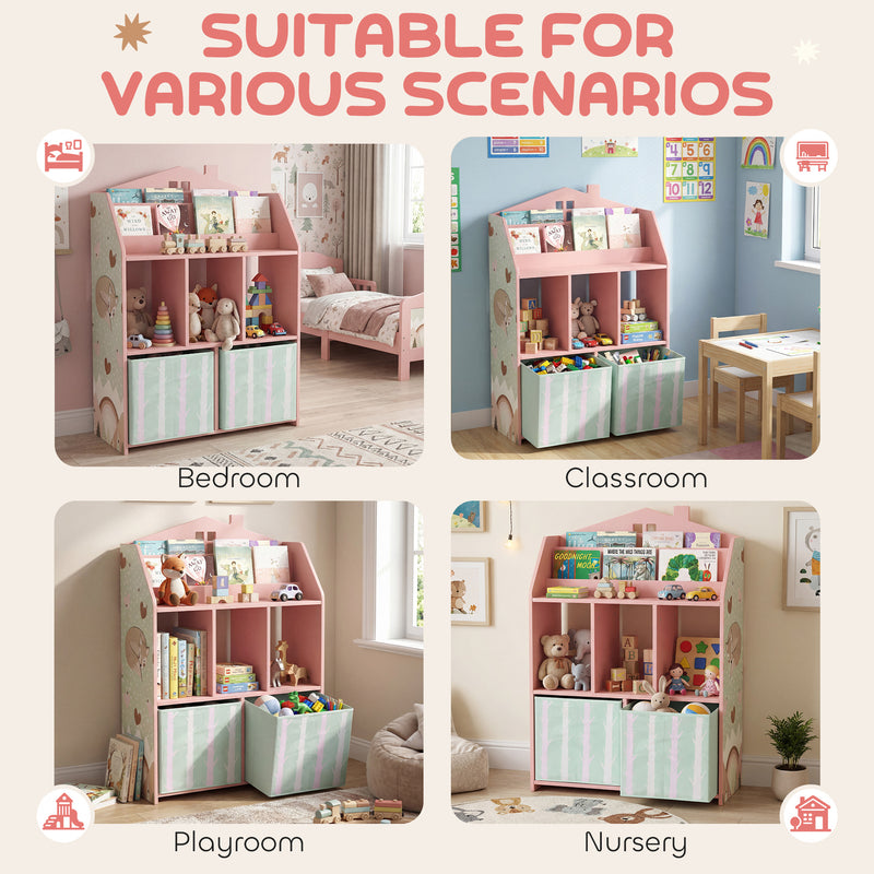 Kids Toy Storage Shelf with Book Display and Drawers for Easy Organisation Pink AOSOM