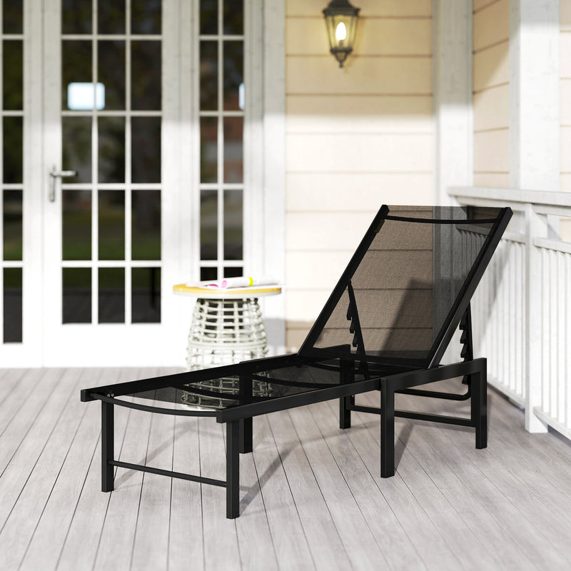 Adjustable Sun Lounger for Outdoor Relaxing with Breathable Seat and Steel Frame, Black Outsunny