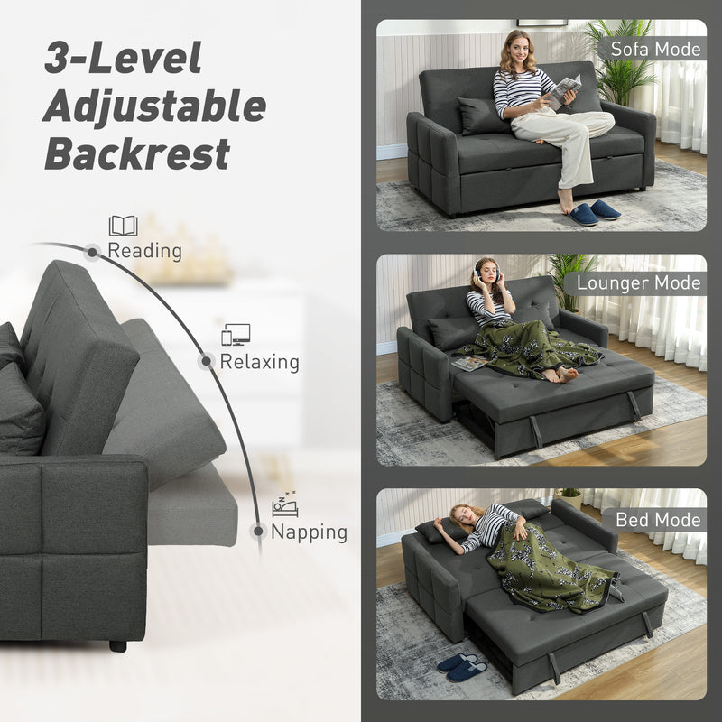 Two Seater Sofa Bed With Three Reclining Positions For Lounge Or Guest Room Charcoal Grey AOSOM
