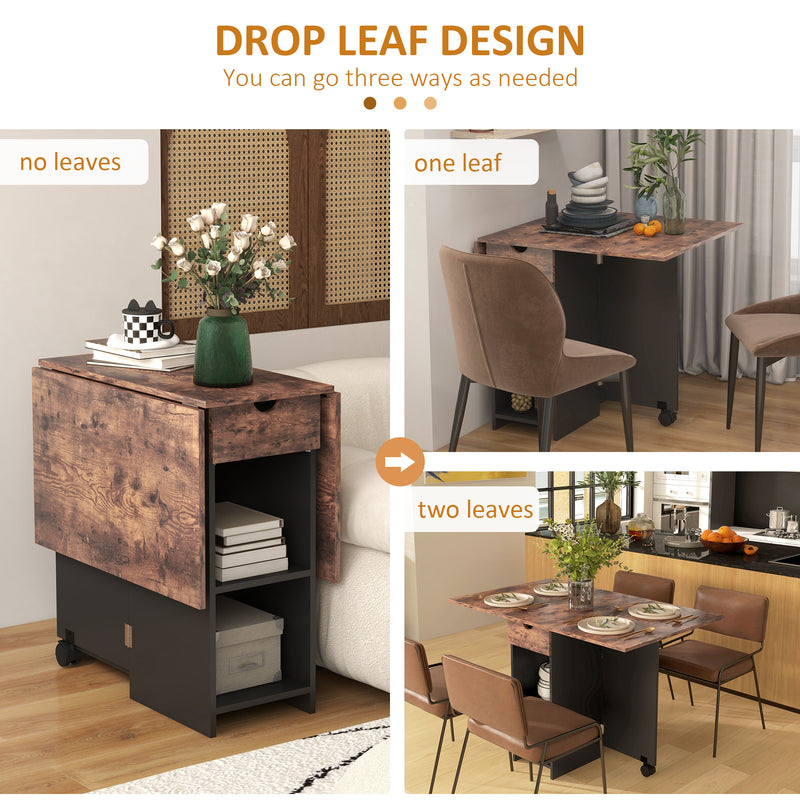Folding Drop Leaf Dining Table with Drawer and Storage for Small Spaces Rustic Brown by HOMCOM