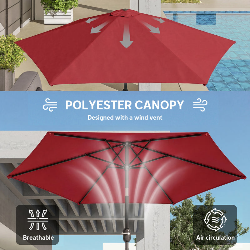 Wine Red Garden Parasol with Tilt and Crank, Sun Protection and UPF30+ Shade Outsunny