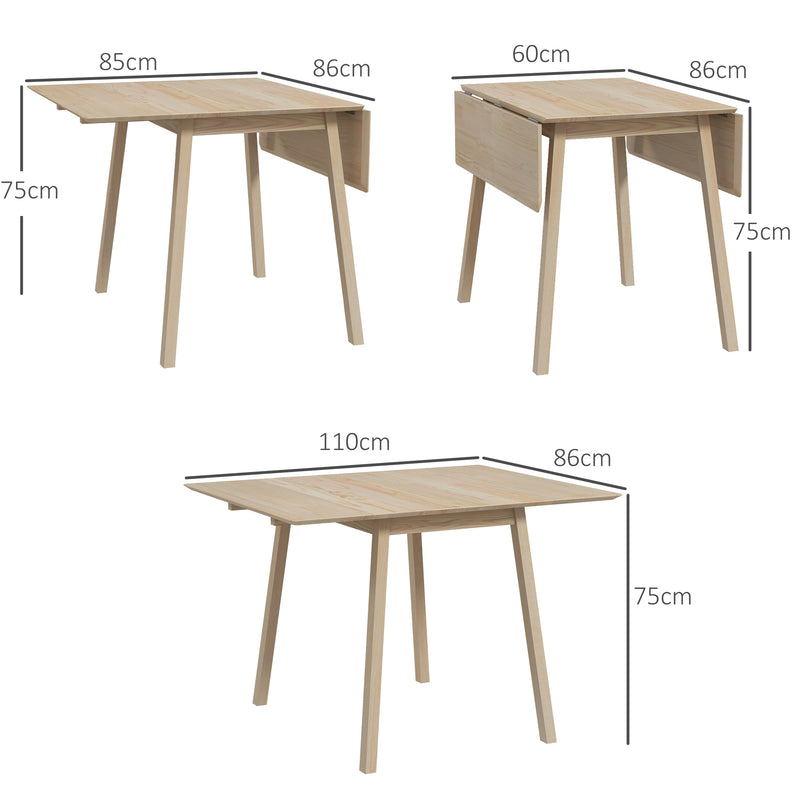 Folding Wooden Dining Table for Small Kitchens Seats 2 to 4 with Drop Leaf Design Natural