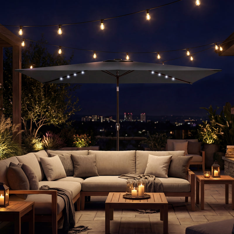 3x2m Garden Parasol with Lights for Daytime Shade and Evening Ambience, UPF30+