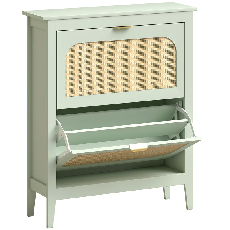 Shoe Storage Cabinet for Narrow Hallways with Flip Drawers and Adjustable Shelves Light Green