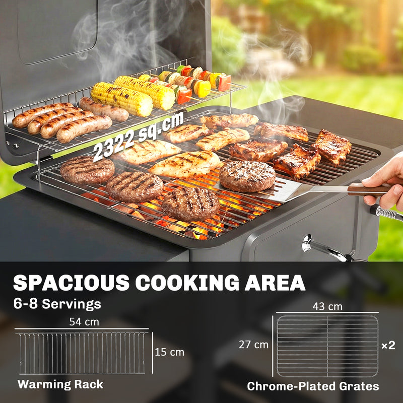Charcoal BBQ Grill with Large Cooking Area and Easy Heat Control for Garden Gatherings Black