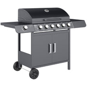 7 Burner Gas BBQ Grill with Side Shelves Grey by Outsunny
