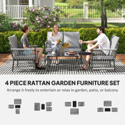 Grey 4 Seater Rattan Garden Furniture Set With Cushions by Outsunny
