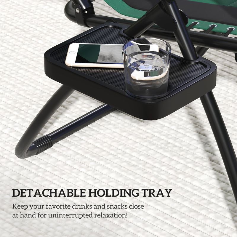 Green Zero Gravity Reclining Outdoor Sun Lounger with Shade Cup Holder and Cushion by Outsunny
