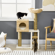 Multi Level Cat Tree with Scratching Posts Bed and Hideaway House for Indoor Cats Natural