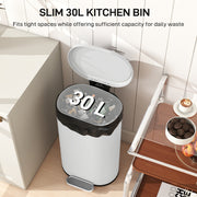 Cream 30L Curved Kitchen Bin with Soft Close Lid Ideal for Modern Homes