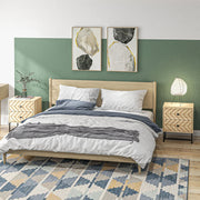 Set of 2 Two Drawer Bedside Tables with Zigzag Design for Bedroom Storage Natural