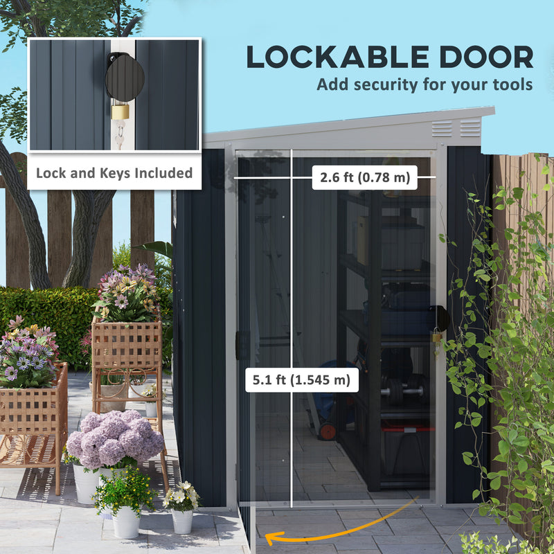 Metal Garden Storage Shed with Lockable Door and Ventilation for Outdoor Use Dark Grey