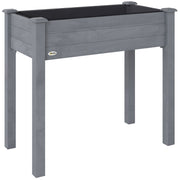Wooden Raised Garden Planter Box With Bed Liner Ideal For Vegetables And Herbs Dark Grey AOSOM