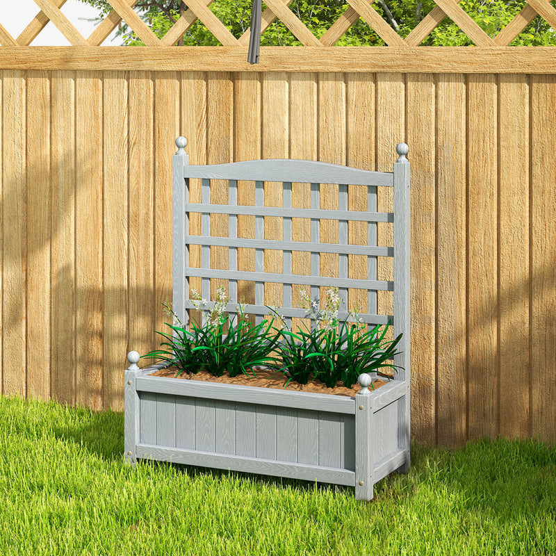 Wooden Raised Garden Planter With Trellis For Climbing Plants Indoor Outdoor Grey Outsunny