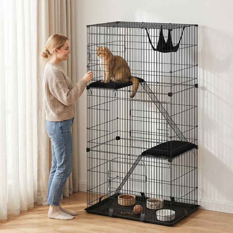 Indoor Cat Cage With 3 Tiers for Safe Play and Easy Cleaning Black