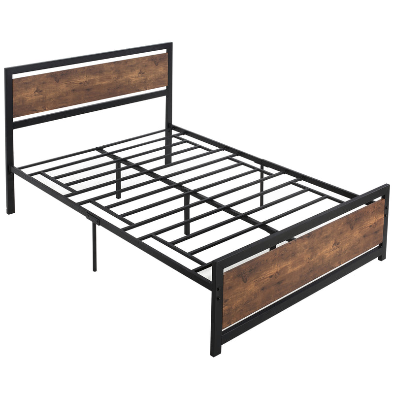 Double Metal Bed Frame with Headboard and Storage Space for Adult Bedrooms