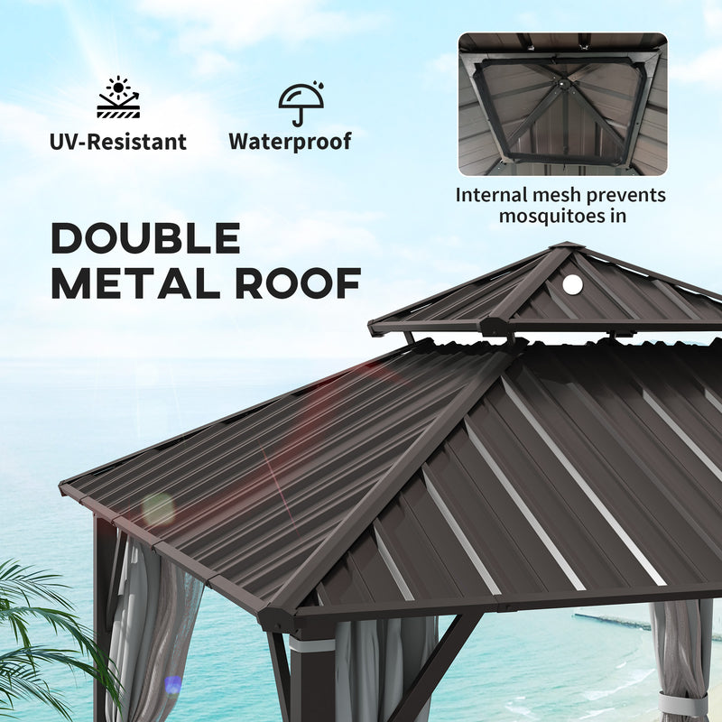 3 x 3m Hardtop Gazebo with Double Metal Roof and Waterproof Canopy by Outsunny