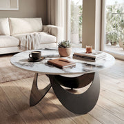 Modern Round Coffee Table with Sintered Stone Marble Effect Heat Resistant Top for Living Rooms Homcom