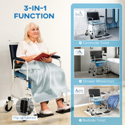 Rolling Shower Commode Chair with Wheels Padded Seat and Backrest for Seniors and Disabled by HOMCOM AOSOM