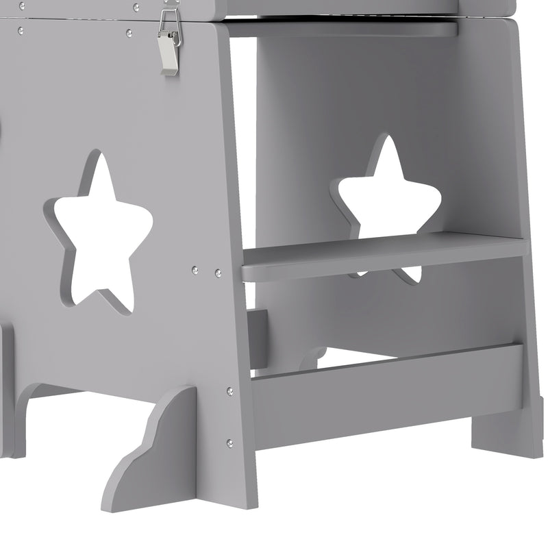 Adjustable Kids Step Stool With Safety Bar Converts to Table and Chair Grey