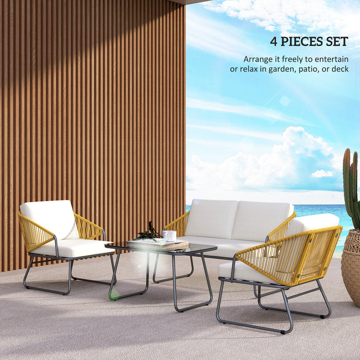 4 Piece Contemporary Rattan Garden Sofa Set With Coffee Table by Outsunny