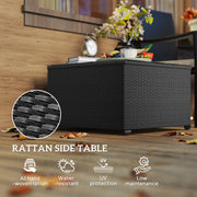 Black Rattan Side Table with Glass Top 62 x 62cm for Garden and Patio by Outsunny