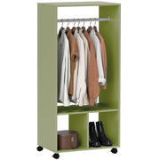 Green Small Open Wardrobe on Wheels with Clothes Rail and Shelves by HOMCOM