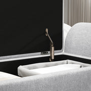 Light Grey Upholstered Storage Ottoman Bench with Armrest and Wooden Legs by HOMCOM