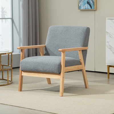 Grey Accent Chair with Wooden Frame for Home or Office by HOMCOM