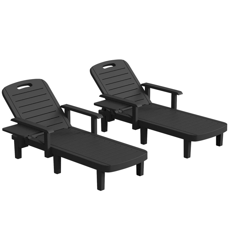 Garden Sun Lounger Set with Adjustable Backrest and Foldable Side Table, Black