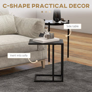 C Shape Bedside Table with Wood Effect Top Ideal for Small Spaces or Sofa Side, Black