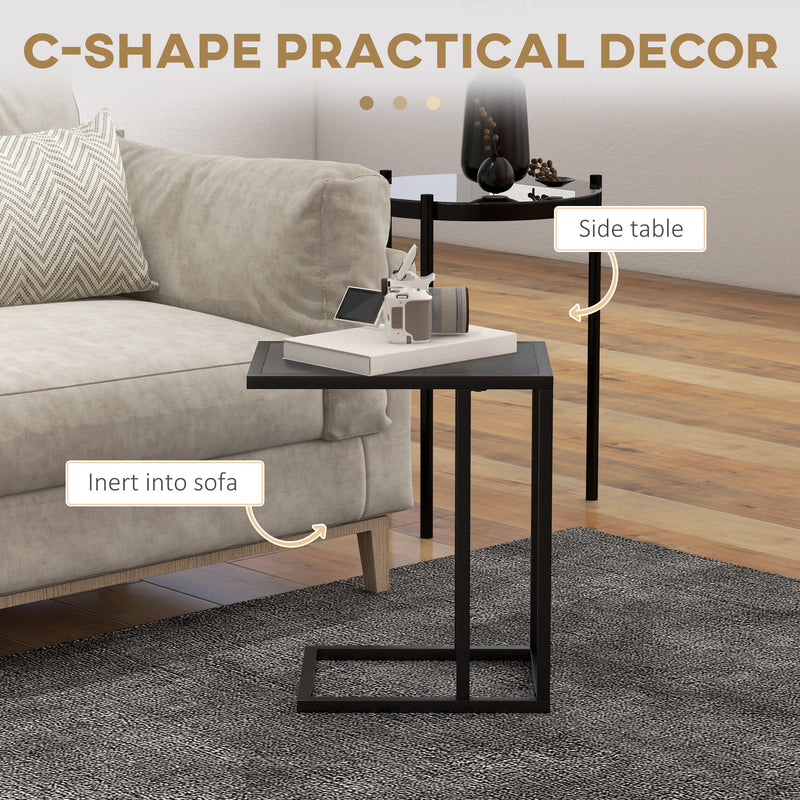 C Shape Bedside Table with Wood Effect Top Ideal for Small Spaces or Sofa Side, Black