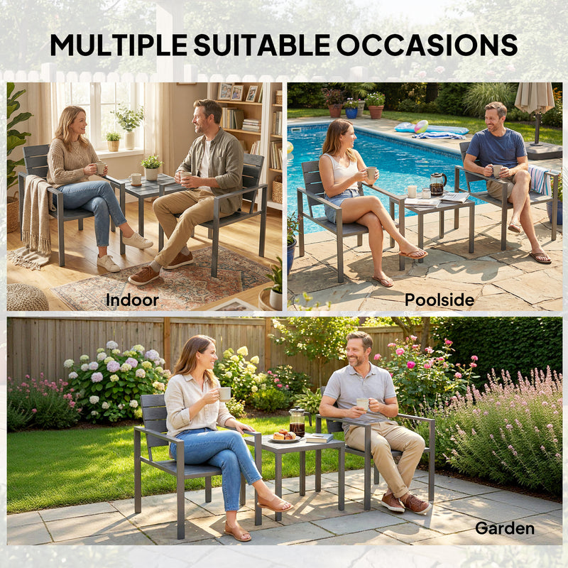 Garden Bistro Set for 2 with Weather-Resistant Chairs and Table for Patio or Balcony Outsunny