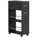 Slim Kitchen Storage Trolley with Drawer and Shelves for Narrow Spaces Black