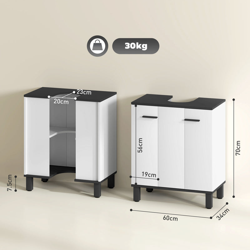 Under Sink Bathroom Cabinet High Gloss White Modern Storage Unit by HOMCOM