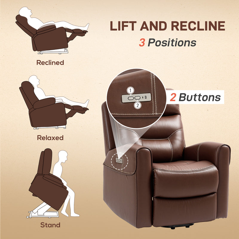 Brown Power Lift Recliner Chair for Elderly With USB Ports and Remote Control by HOMCOM