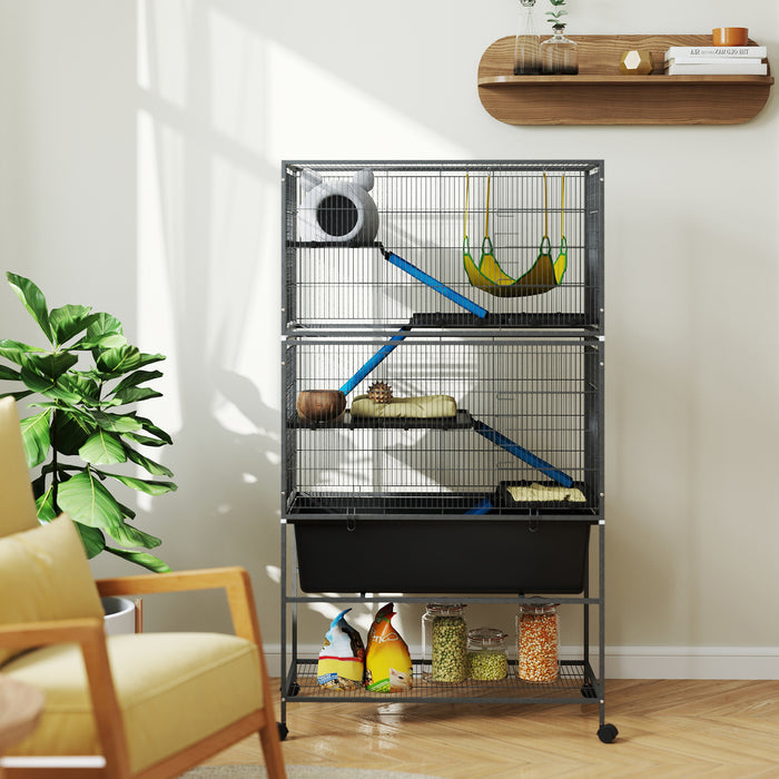 5 Level Rolling Small Animal Cage with Non Slip Ramps and Deep Tray Dark Grey by PawHut