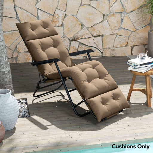 Khaki Sun Lounger Cushion 190x56x10cm Thick Garden Sunbed Pad with UPF20+ Fabric by Outsunny