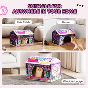 2 in 1 Cardboard Cat House With Scratching Board and Catnip For Indoor Play, Pink AOSOM