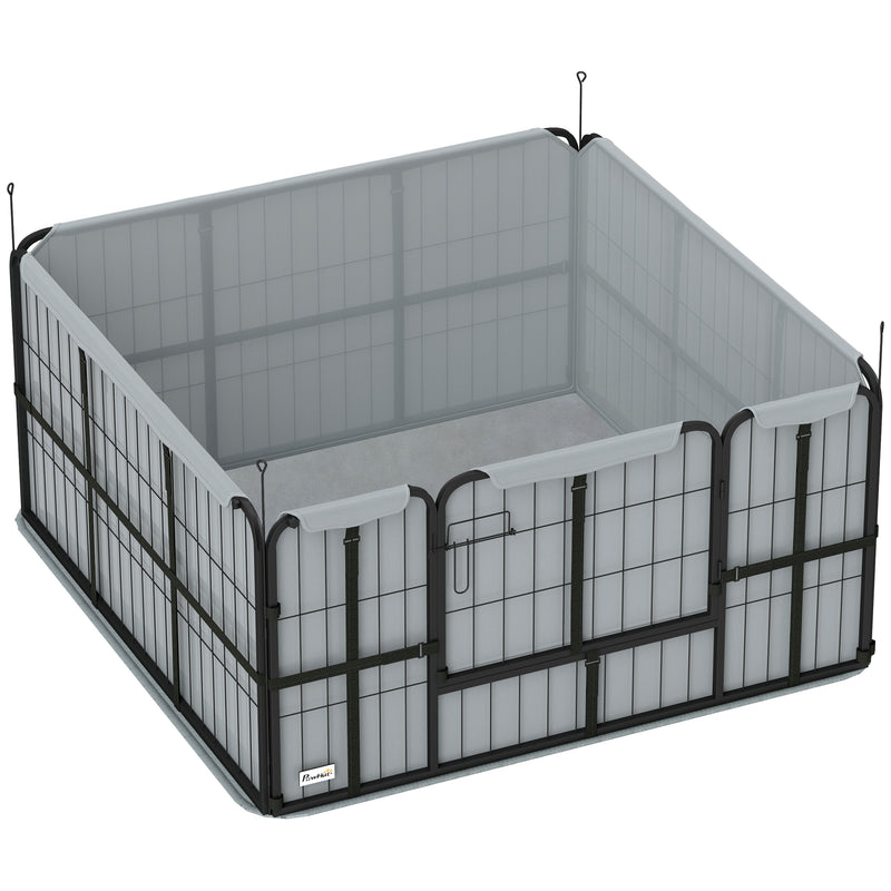 Steel Dog Whelping Box with Washable Pad and Windproof Cloth for Small Medium Dogs Grey