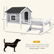 Outdoor Wooden Dog House with Covered Porch for Small to Medium Pets, Grey