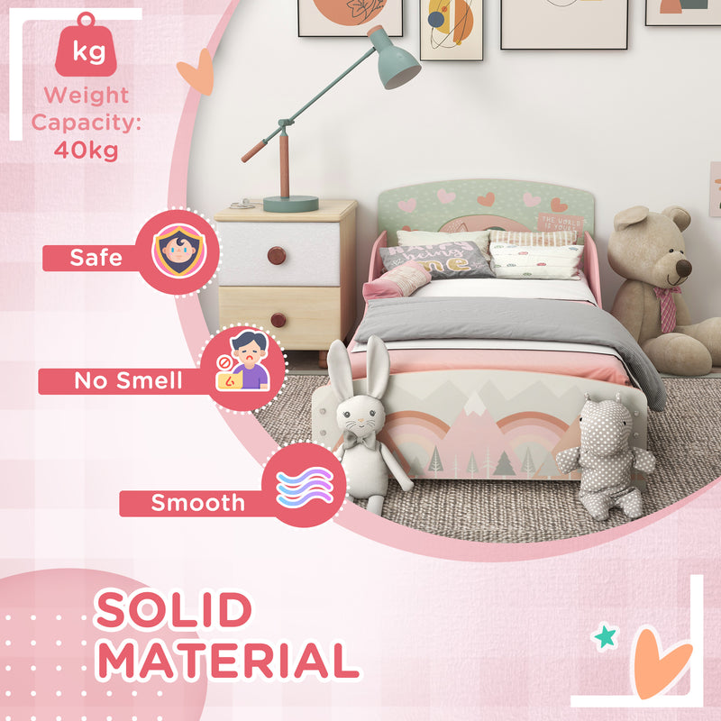 Toddler Bed Frame with Storage Shelf and 6 Fabric Bins for Kids Aged 3 to 6 Years Pink AOSOM