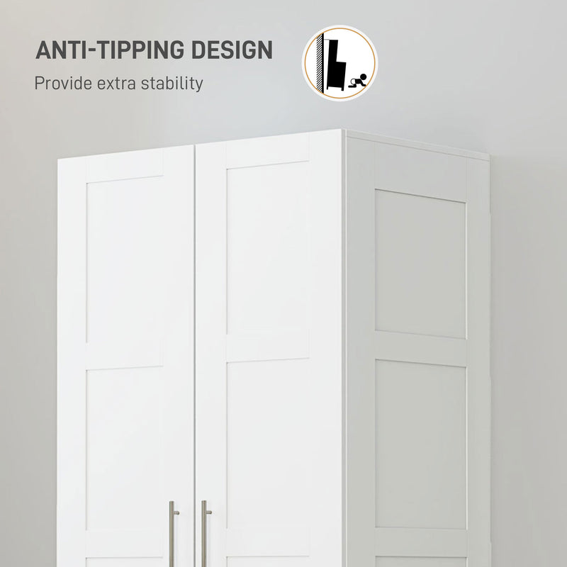 White Double Panelled Door Wardrobe With Shelves by HOMCOM
