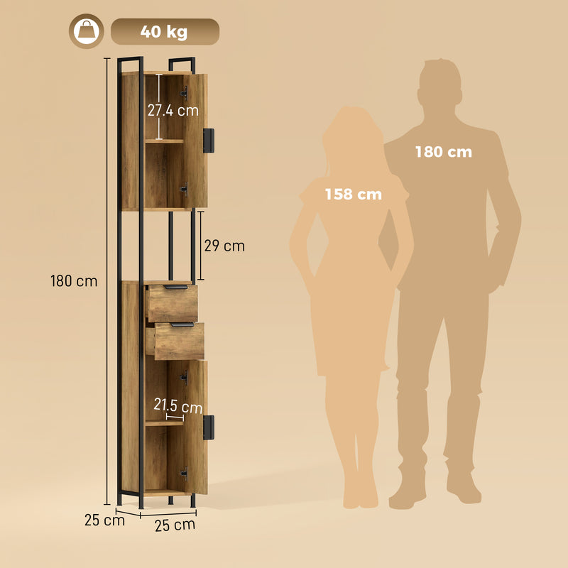 Slim Bathroom Storage Cabinet for Small Spaces with Adjustable Shelves Brown Black