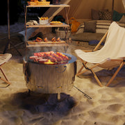 Silver Stainless Steel Wood Burning Fire Pit with Poker for Garden Heating by Outsunny