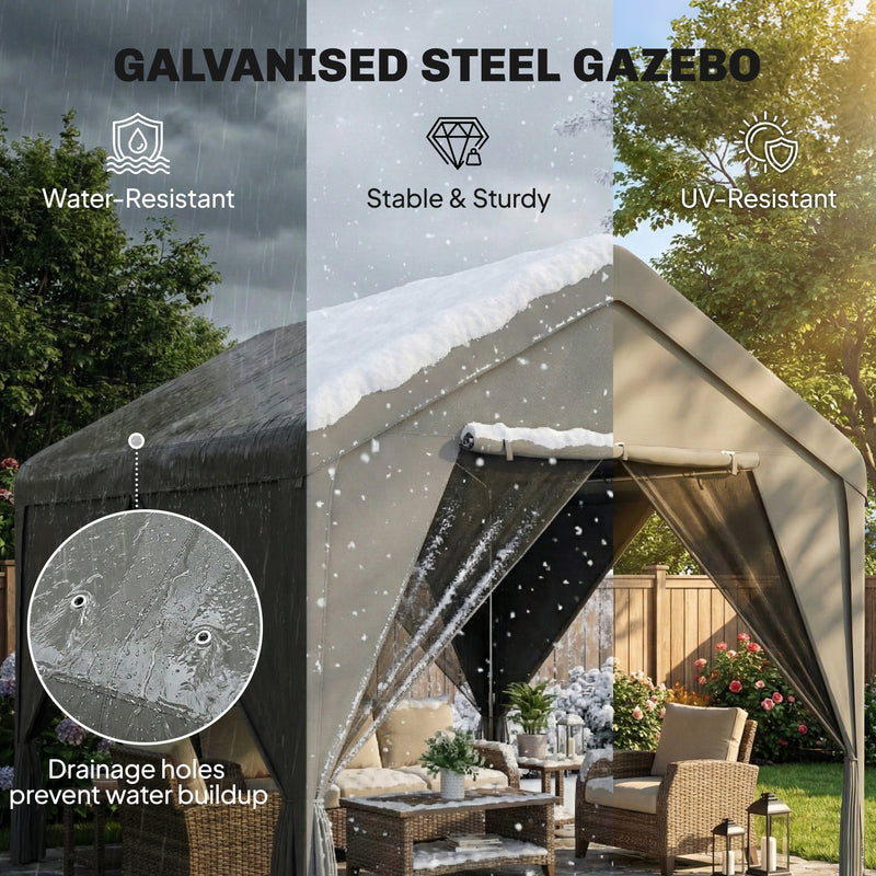 3x3m Garden Gazebo with Double-Layer Walls for Privacy and All-Weather Shelter, Dark Grey Outsunny