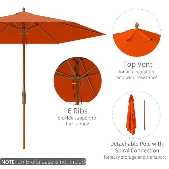 2.5m Wooden Garden Parasol Orange Sun Shade Outdoor Patio Umbrella by Outsunny