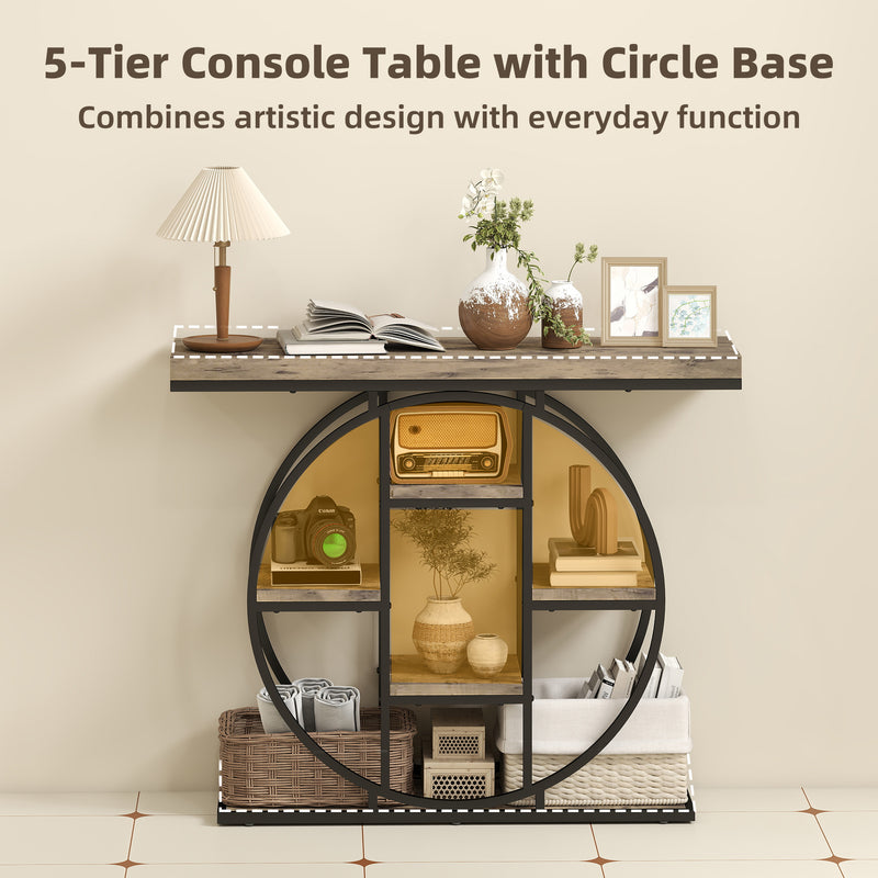 Industrial Console Table with Open Storage Shelves for Hallway or Living Room Rustic Brown AOSOM